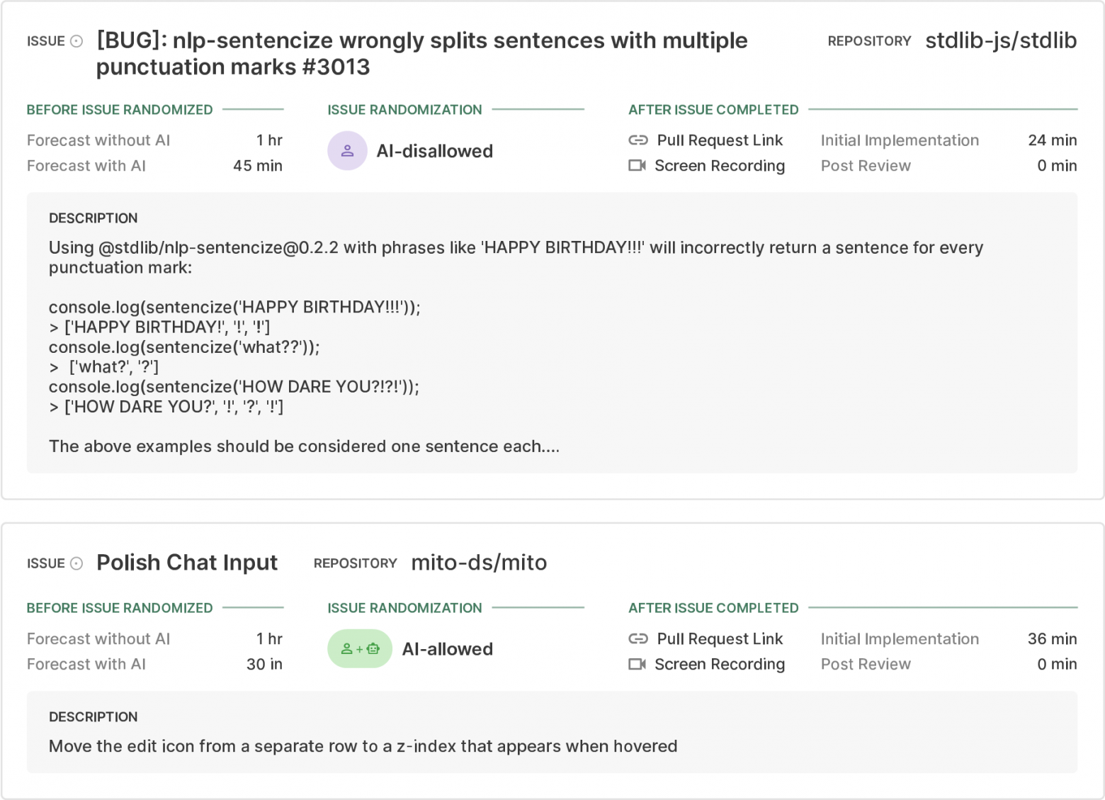 Пример issue для закрытия в ходе эксперимента. METR